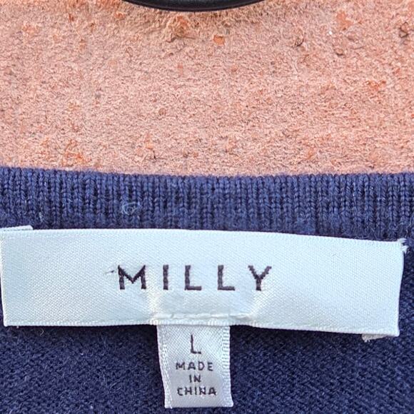 Milly Petal Sleeve Scoop Neck Sweater Size Large Blue - Picture 3 of 6